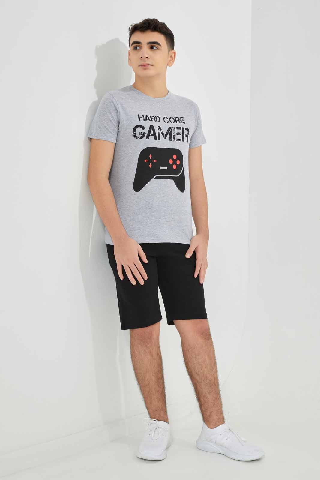 Redtag-Grey-Mel-Hardcore-Gamer-Graphic-Tee-BSR-T-Shirts,-Category:T-Shirts,-Colour:Grey,-Deals:New-In,-Filter:Senior-Boys-(8-to-14-Yrs),-New-In-BSR-APL,-Non-Sale,-Section:Boys-(0-to-14Yrs),-TBL,-W22A-Senior-Boys-9 to 14 Years