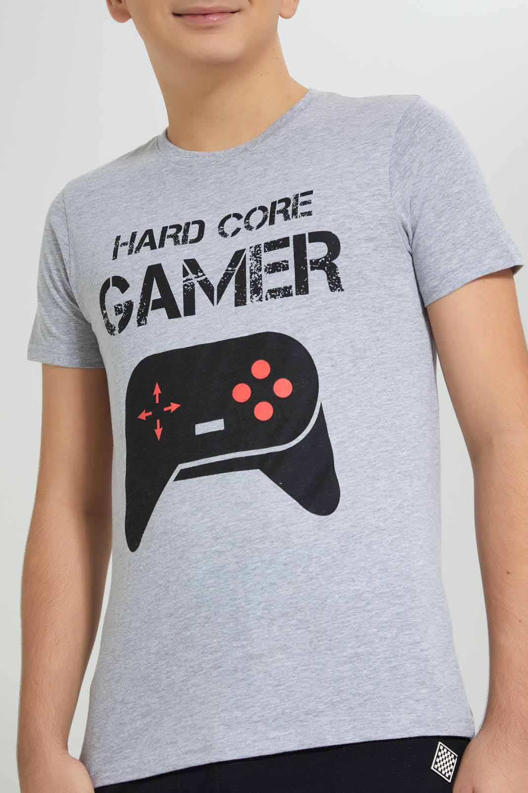 Redtag-Grey-Mel-Hardcore-Gamer-Graphic-Tee-BSR-T-Shirts,-Category:T-Shirts,-Colour:Grey,-Deals:New-In,-Filter:Senior-Boys-(8-to-14-Yrs),-New-In-BSR-APL,-Non-Sale,-Section:Boys-(0-to-14Yrs),-TBL,-W22A-Senior-Boys-9 to 14 Years
