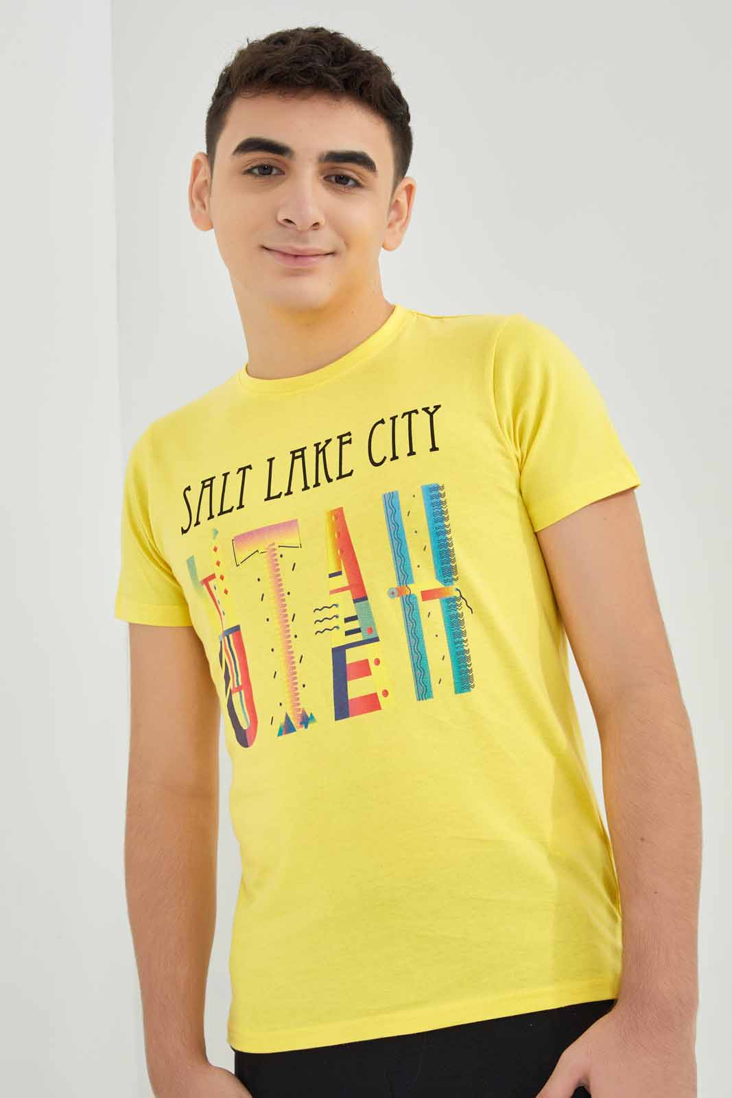 Redtag-Yellow-Utah-Lake-City-Graphic-Tee-BSR-T-Shirts,-Category:T-Shirts,-Colour:Yellow,-Deals:New-In,-Dept:Boys,-Filter:Senior-Boys-(8-to-14-Yrs),-New-In-BSR-APL,-Non-Sale,-Section:Boys-(0-to-14Yrs),-TBL,-W22A-Senior-Boys-9 to 14 Years