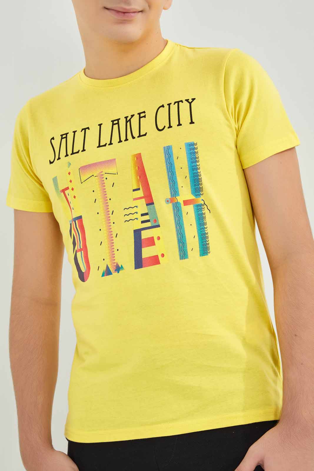 Redtag-Yellow-Utah-Lake-City-Graphic-Tee-BSR-T-Shirts,-Category:T-Shirts,-Colour:Yellow,-Deals:New-In,-Dept:Boys,-Filter:Senior-Boys-(8-to-14-Yrs),-New-In-BSR-APL,-Non-Sale,-Section:Boys-(0-to-14Yrs),-TBL,-W22A-Senior-Boys-9 to 14 Years