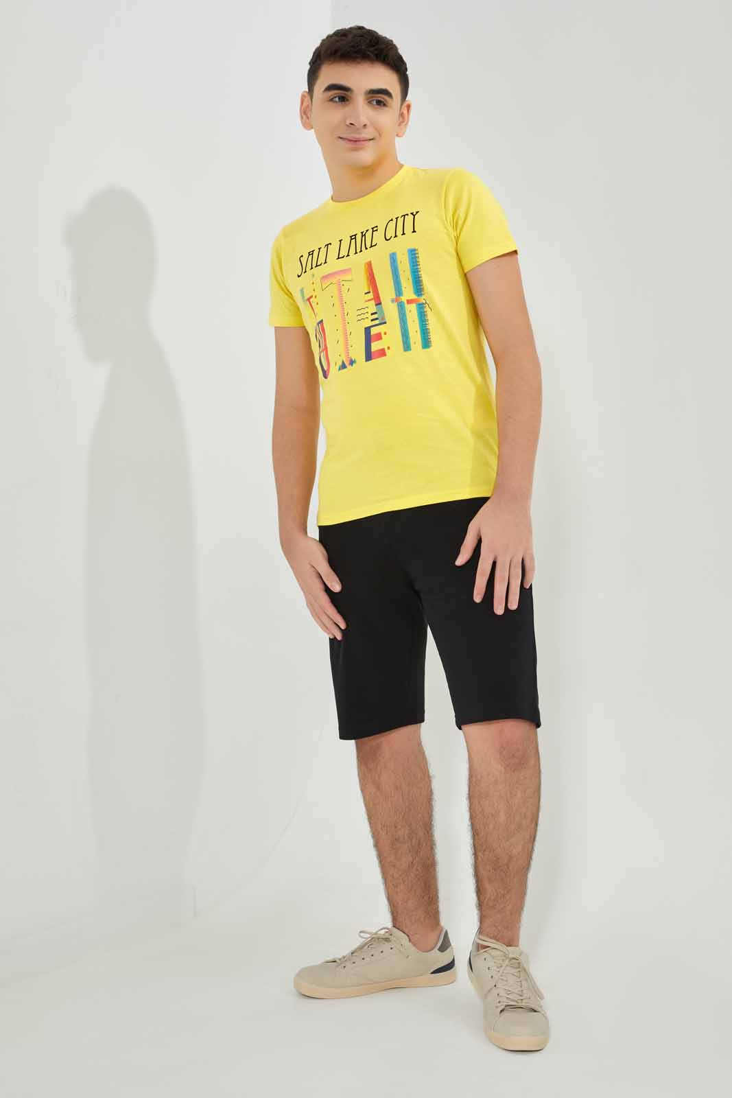 Redtag-Yellow-Utah-Lake-City-Graphic-Tee-BSR-T-Shirts,-Category:T-Shirts,-Colour:Yellow,-Deals:New-In,-Dept:Boys,-Filter:Senior-Boys-(8-to-14-Yrs),-New-In-BSR-APL,-Non-Sale,-Section:Boys-(0-to-14Yrs),-TBL,-W22A-Senior-Boys-9 to 14 Years