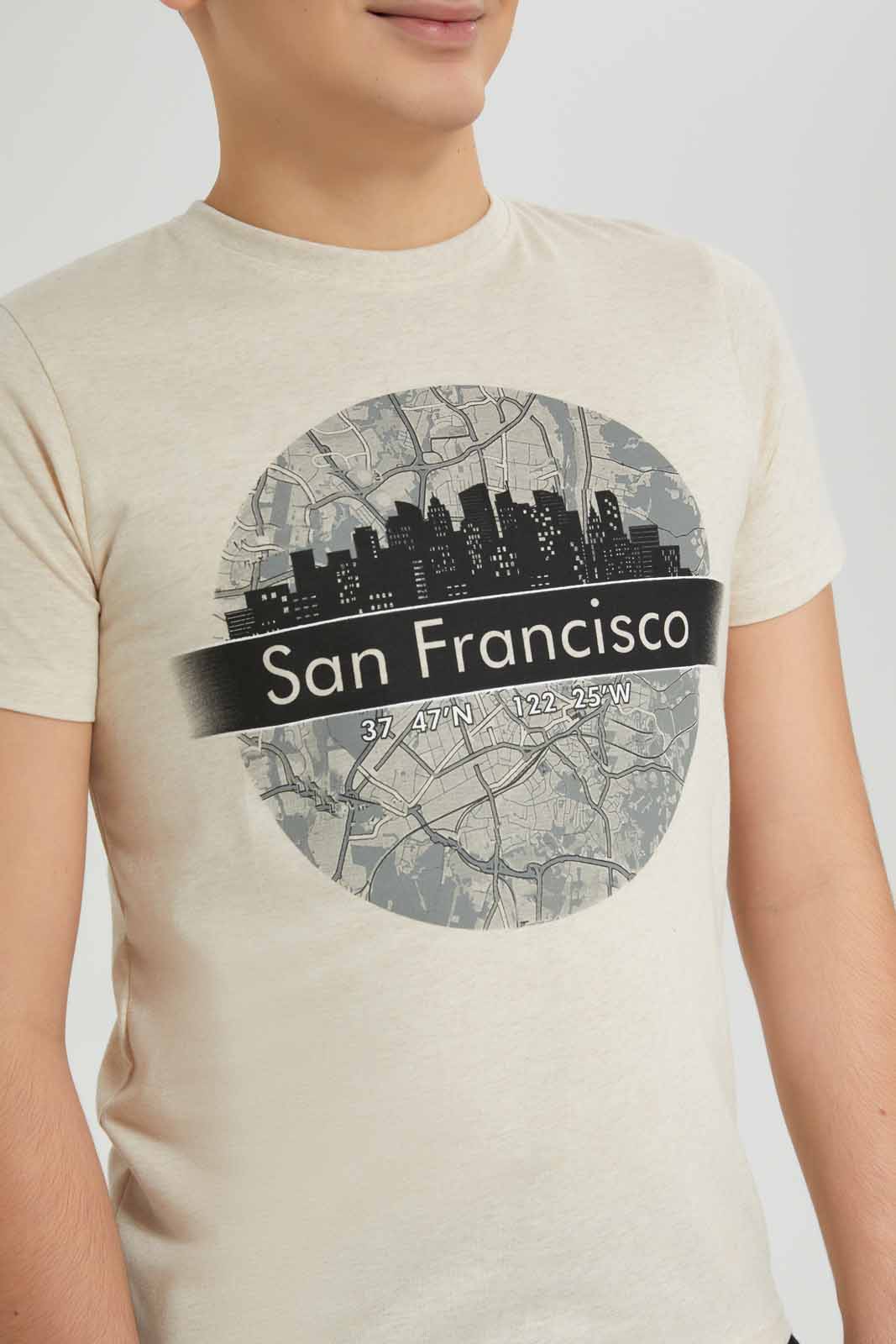Redtag-Beige-San-Francisco-Graphic-Tee-BSR-T-Shirts,-Category:T-Shirts,-Colour:Beige,-Deals:New-In,-Filter:Senior-Boys-(8-to-14-Yrs),-New-In-BSR-APL,-Non-Sale,-Section:Boys-(0-to-14Yrs),-TBL,-W22A-Senior-Boys-9 to 14 Years