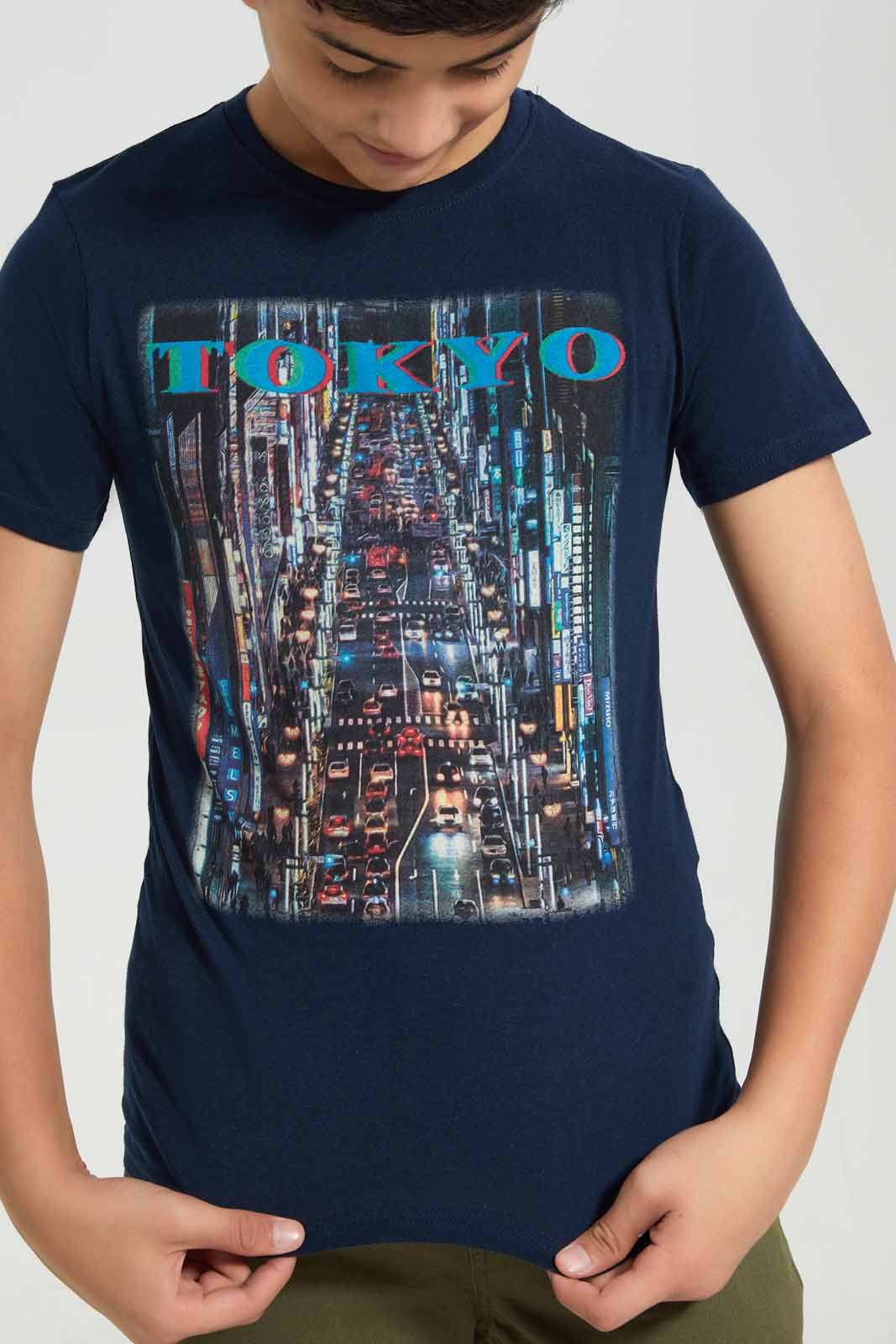 Redtag-Navy-Tokyo-Graphic-Tee-BSR-T-Shirts,-Category:T-Shirts,-Colour:Navy,-Deals:New-In,-Filter:Senior-Boys-(8-to-14-Yrs),-New-In-BSR-APL,-Non-Sale,-Section:Boys-(0-to-14Yrs),-TBL,-W22A-Senior-Boys-9 to 14 Years
