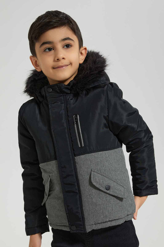 Redtag-Black-Parka-Sherpa-Lined-Padded-Jacket-BOY-Jackets,-Category:Jackets,-Colour:Black,-Deals:New-In,-Filter:Boys-(2-to-8-Yrs),-New-In-BOY-APL,-Non-Sale,-Section:Boys-(0-to-14Yrs),-W22B-Boys-2 to 8 Years
