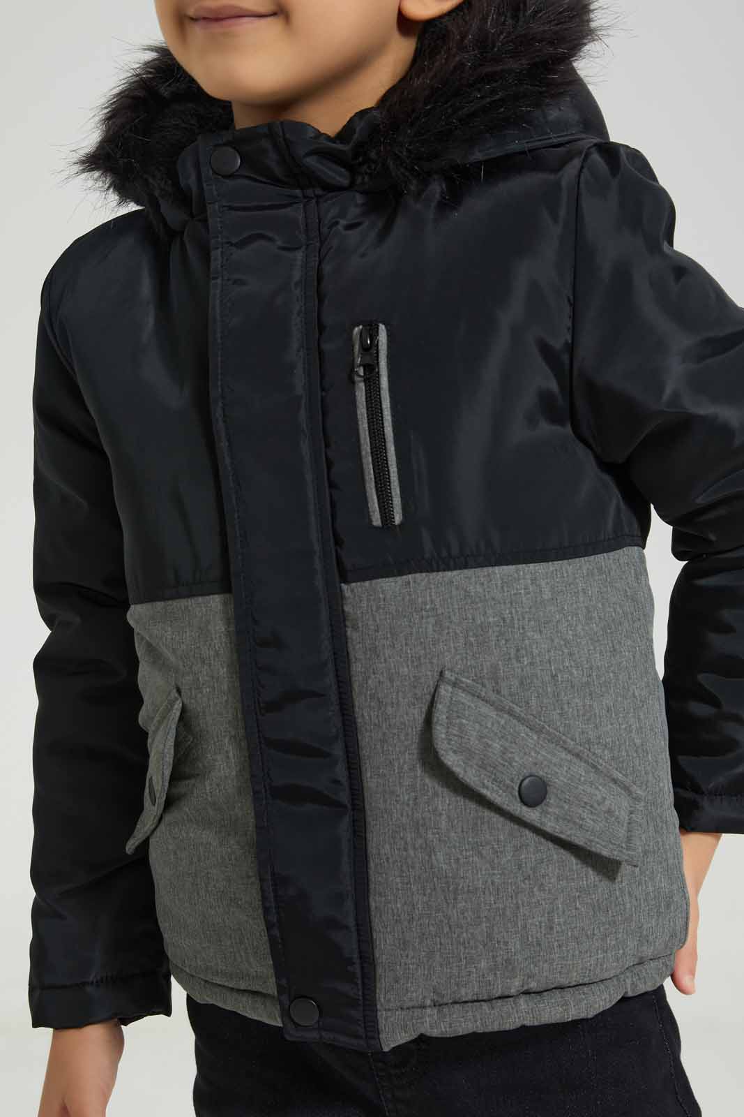 Redtag-Black-Parka-Sherpa-Lined-Padded-Jacket-BOY-Jackets,-Category:Jackets,-Colour:Black,-Deals:New-In,-Filter:Boys-(2-to-8-Yrs),-New-In-BOY-APL,-Non-Sale,-Section:Boys-(0-to-14Yrs),-W22B-Boys-2 to 8 Years