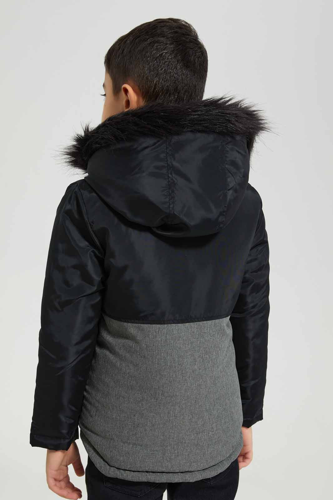 Redtag-Black-Parka-Sherpa-Lined-Padded-Jacket-BOY-Jackets,-Category:Jackets,-Colour:Black,-Deals:New-In,-Filter:Boys-(2-to-8-Yrs),-New-In-BOY-APL,-Non-Sale,-Section:Boys-(0-to-14Yrs),-W22B-Boys-2 to 8 Years