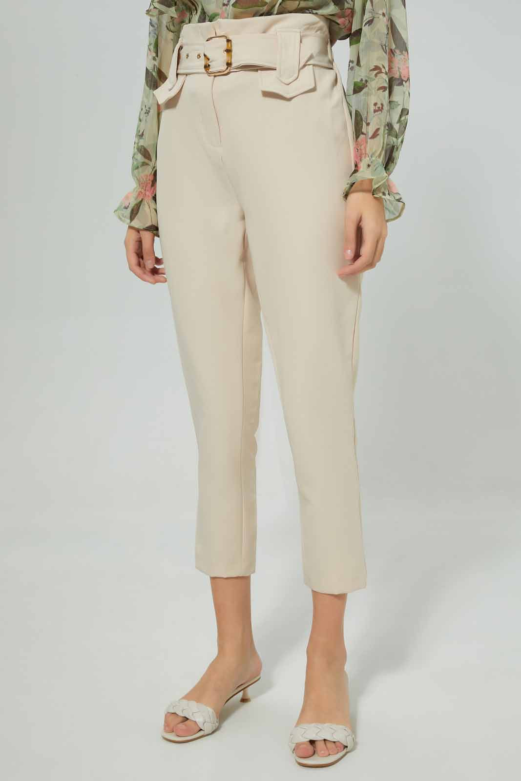 Redtag-Beige-Buckle-Detail-Paper-Bag-Waist-Trouser-Category:Trousers,-Colour:Beige,-Deals:New-In,-Filter:Women's-Clothing,-New-In-Women-APL,-Non-Sale,-Section:Women,-W22O,-Women-Trousers-Women's-