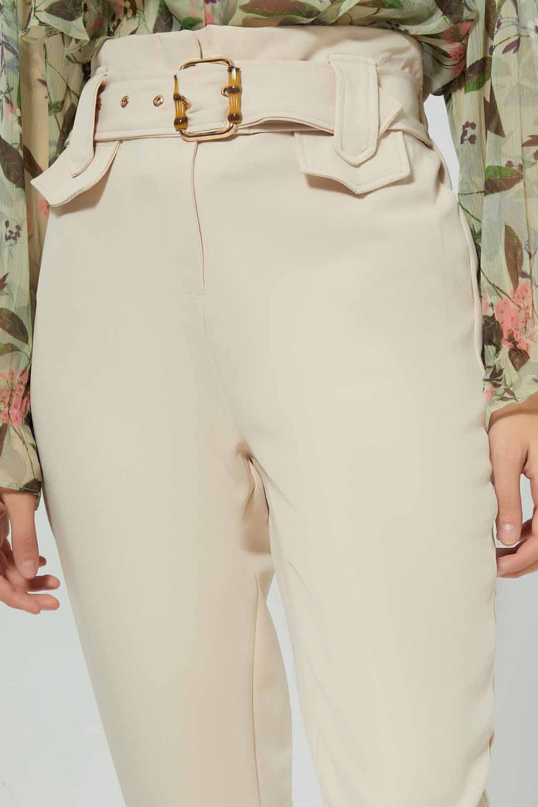 Redtag-Beige-Buckle-Detail-Paper-Bag-Waist-Trouser-Category:Trousers,-Colour:Beige,-Deals:New-In,-Filter:Women's-Clothing,-New-In-Women-APL,-Non-Sale,-Section:Women,-W22O,-Women-Trousers-Women's-