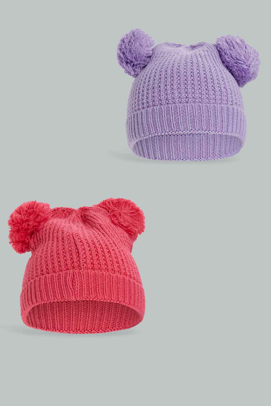 Redtag-Multi-Colour-Set-Of-2-Knitted-Cap-Category:Knitted-Accessories,-Colour:Assorted,-Dept:Girls,-Filter:Girls-Accessories,-GIR-Knitted-Accessories,-New-In,-New-In-GIR-ACC,-Non-Sale,-Section:Girls-(0-to-14Yrs),-W22B-Girls-