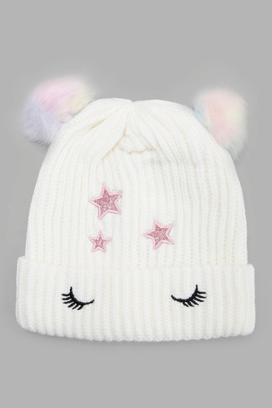Redtag-White-Embellished-Set-Of-2-Knitted-Cap-&-Gloves-Category:Knitted-Accessories,-Colour:White,-Filter:Girls-Accessories,-GSR-Knitted-Accessories,-New-In,-New-In-GIR-ACC,-Non-Sale,-Section:Girls-(0-to-14Yrs),-W22B-Girls-