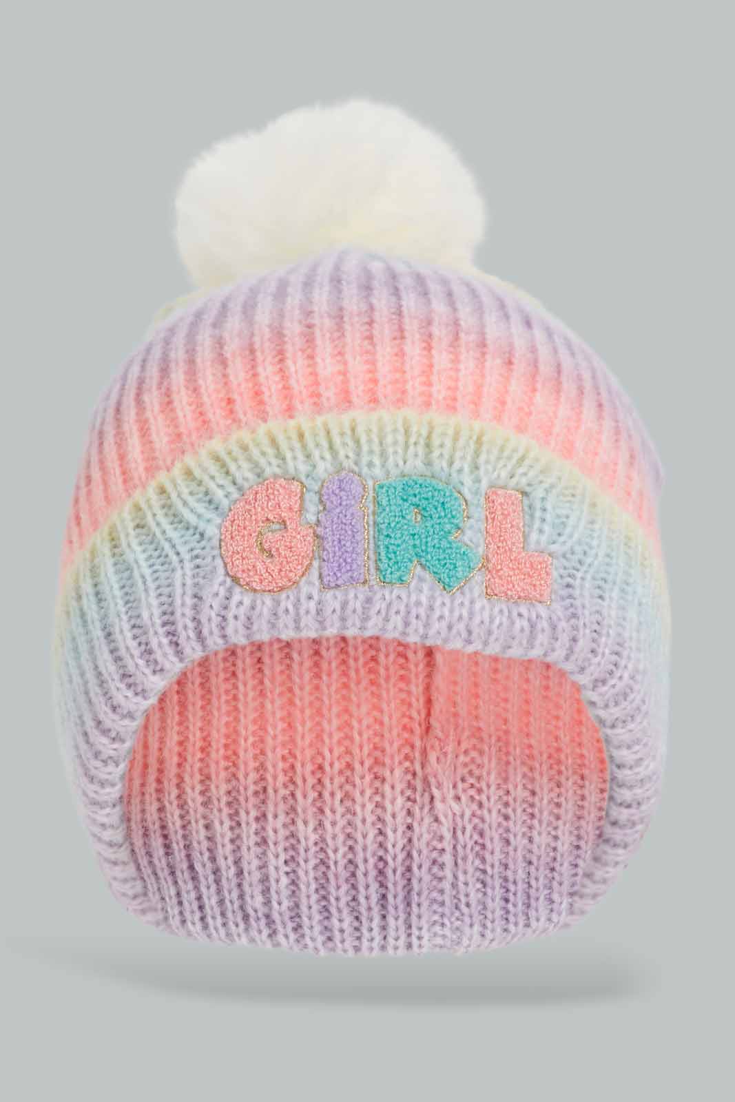Redtag-Multi-Colour-Pom-Pom-Embellished-Knitted-Cap-Category:Knitted-Accessories,-Colour:Assorted,-Dept:Girls,-Filter:Girls-Accessories,-GIR-Knitted-Accessories,-New-In,-New-In-GIR-ACC,-Non-Sale,-Section:Girls-(0-to-14Yrs),-W22B-Girls-