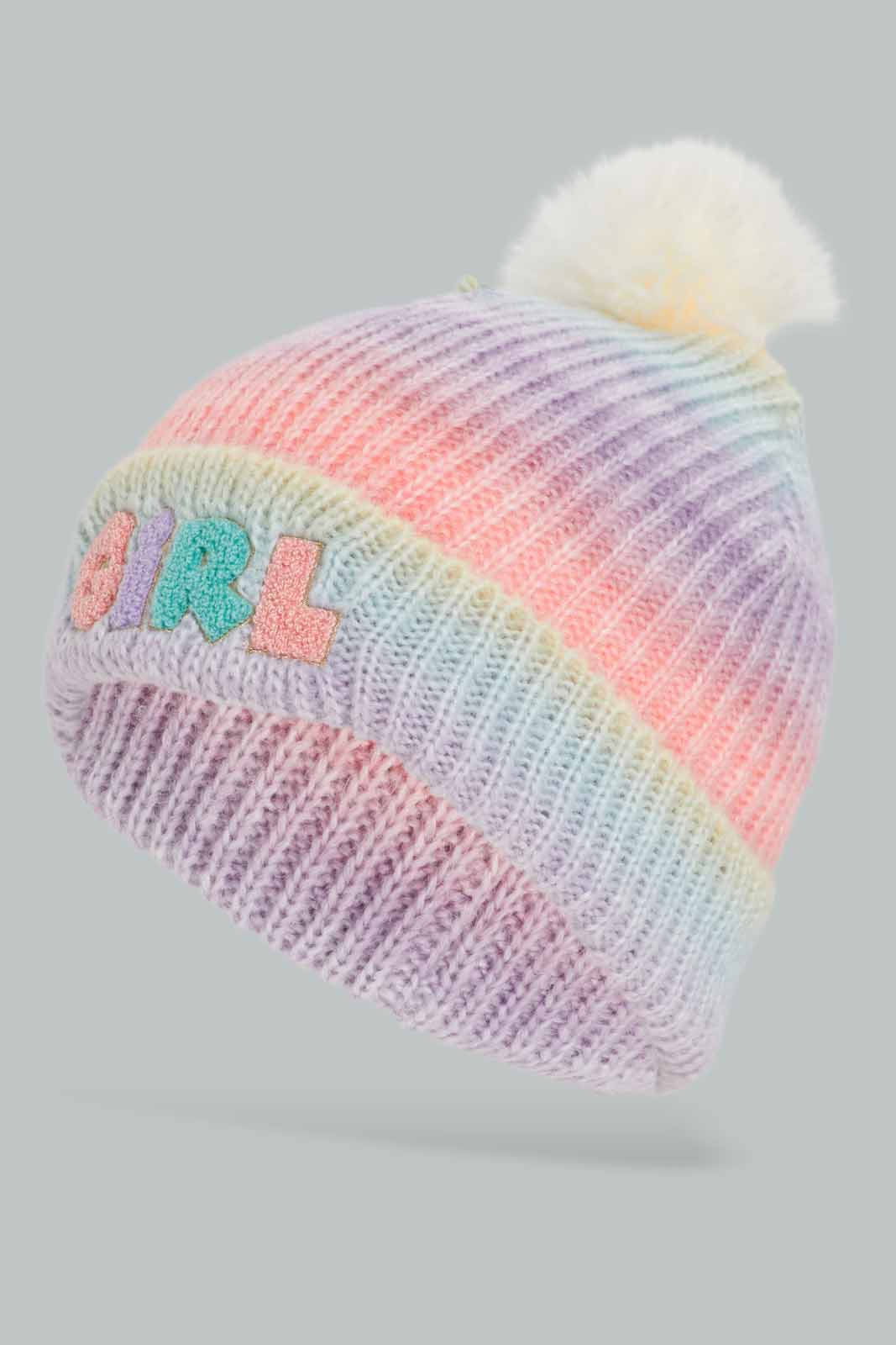 Redtag-Multi-Colour-Pom-Pom-Embellished-Knitted-Cap-Category:Knitted-Accessories,-Colour:Assorted,-Dept:Girls,-Filter:Girls-Accessories,-GIR-Knitted-Accessories,-New-In,-New-In-GIR-ACC,-Non-Sale,-Section:Girls-(0-to-14Yrs),-W22B-Girls-