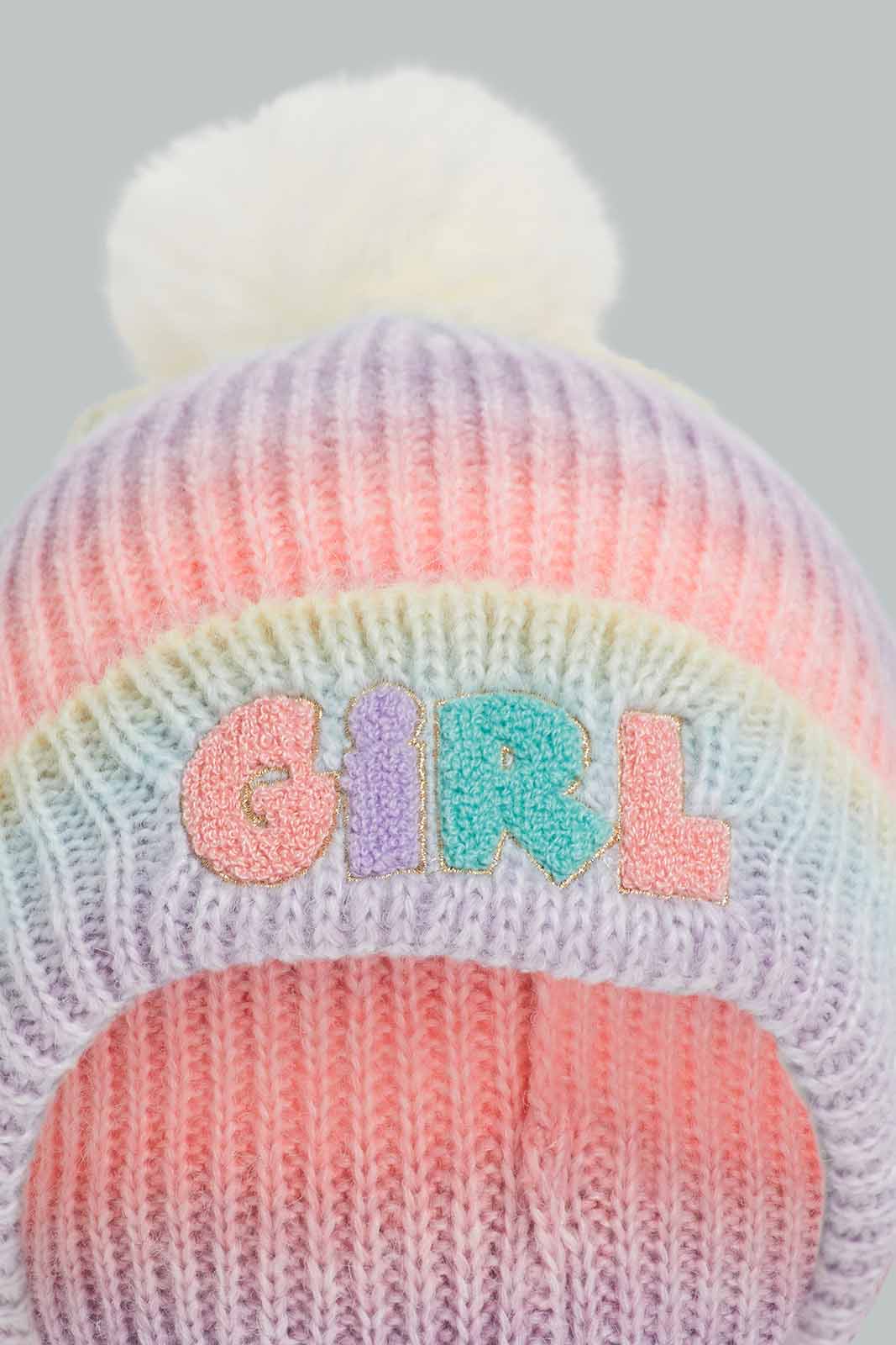 Redtag-Multi-Colour-Pom-Pom-Embellished-Knitted-Cap-Category:Knitted-Accessories,-Colour:Assorted,-Dept:Girls,-Filter:Girls-Accessories,-GIR-Knitted-Accessories,-New-In,-New-In-GIR-ACC,-Non-Sale,-Section:Girls-(0-to-14Yrs),-W22B-Girls-