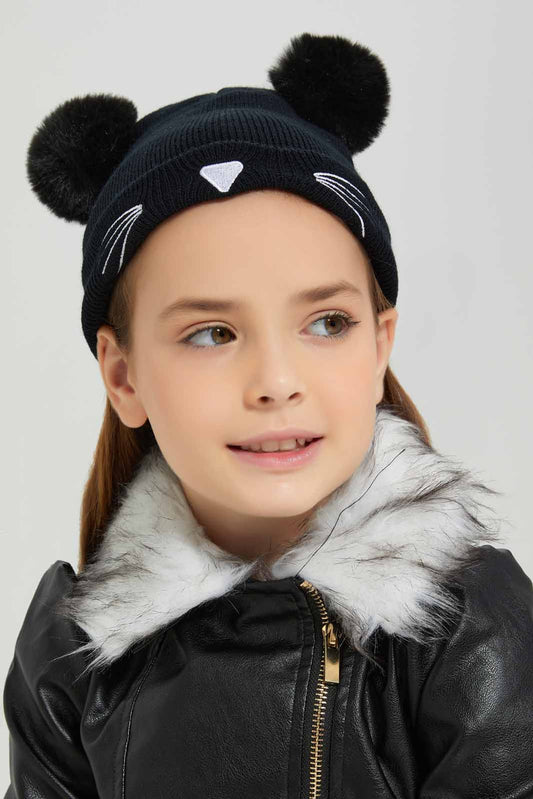Girls Black Character Embellished Cap