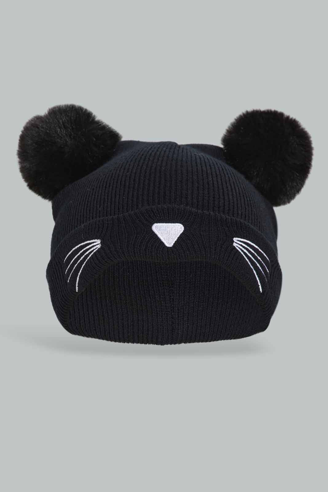 Redtag-Blakc-Charcater-Embellished-Cap-Category:Caps-&-Hats,-Colour:Black,-Dept:Girls,-Filter:Girls-Accessories,-GIR-Caps-&-Hats,-New-In,-New-In-GIR-ACC,-Non-Sale,-Section:Girls-(0-to-14Yrs),-W22B-Girls-