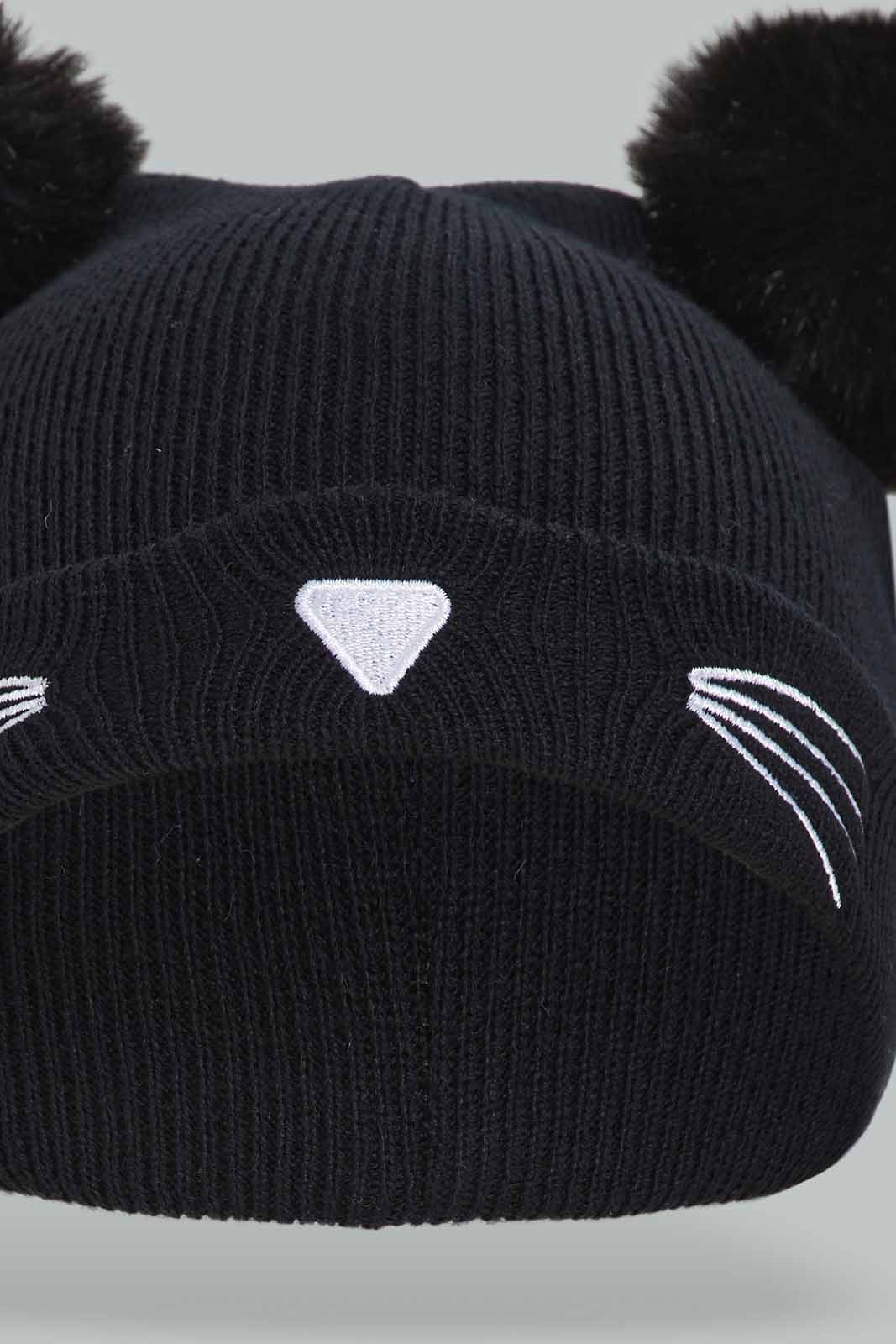 Redtag-Blakc-Charcater-Embellished-Cap-Category:Caps-&-Hats,-Colour:Black,-Dept:Girls,-Filter:Girls-Accessories,-GIR-Caps-&-Hats,-New-In,-New-In-GIR-ACC,-Non-Sale,-Section:Girls-(0-to-14Yrs),-W22B-Girls-