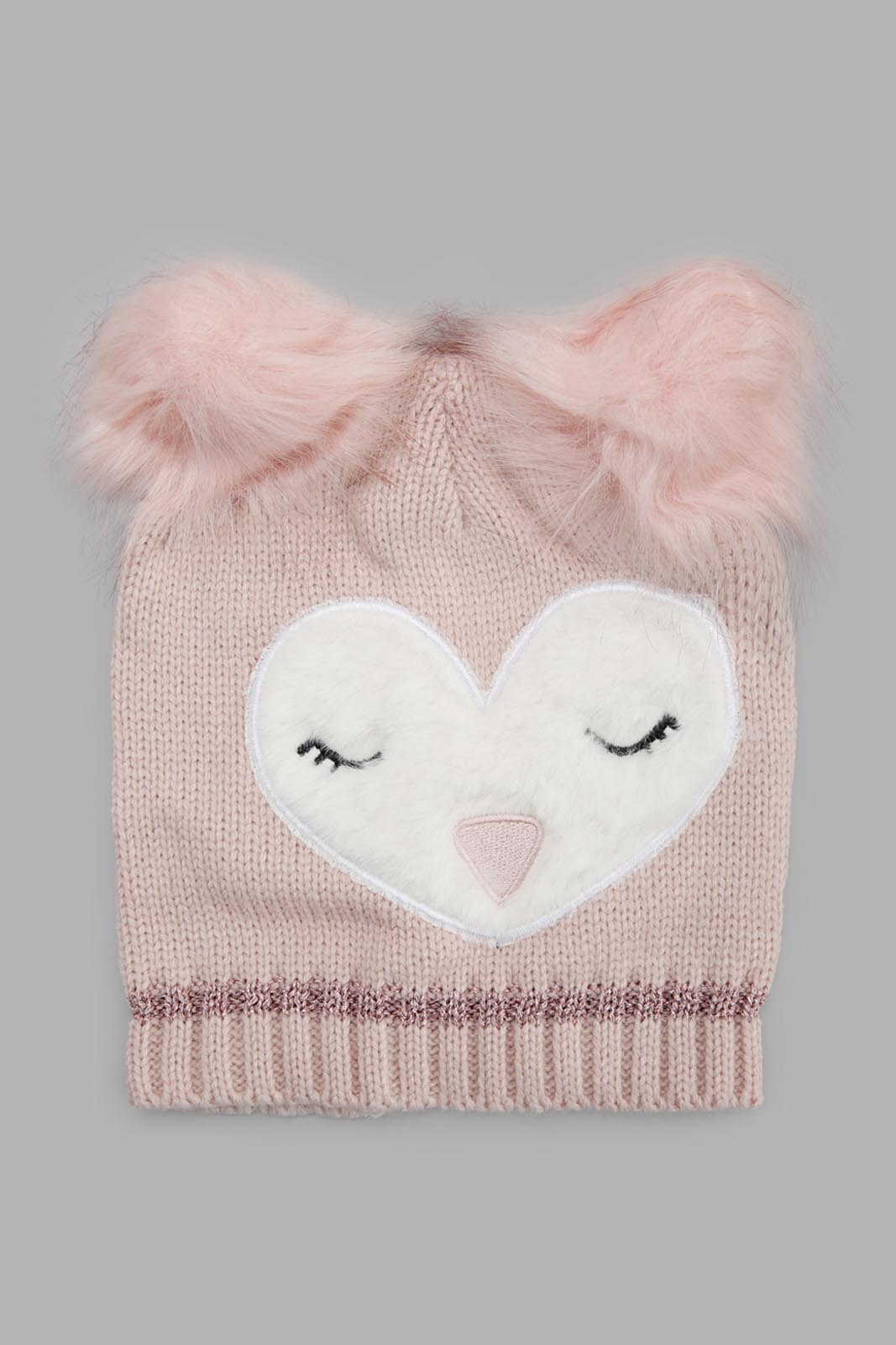 Redtag-Pink-Charcater-Embellished-Knitted-Cap-Category:Knitted-Accessories,-Colour:Pink,-Filter:Girls-Accessories,-GIR-Knitted-Accessories,-New-In,-New-In-GIR-ACC,-Non-Sale,-Section:Girls-(0-to-14Yrs),-W22A-Girls-