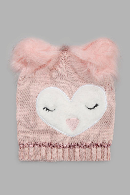 Redtag-Pink-Charcater-Embellished-Knitted-Cap-Category:Knitted-Accessories,-Colour:Pink,-Filter:Girls-Accessories,-GIR-Knitted-Accessories,-New-In,-New-In-GIR-ACC,-Non-Sale,-Section:Girls-(0-to-14Yrs),-W22A-Girls-