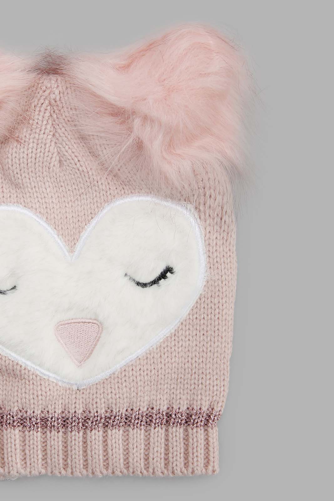 Redtag-Pink-Charcater-Embellished-Knitted-Cap-Category:Knitted-Accessories,-Colour:Pink,-Filter:Girls-Accessories,-GIR-Knitted-Accessories,-New-In,-New-In-GIR-ACC,-Non-Sale,-Section:Girls-(0-to-14Yrs),-W22A-Girls-