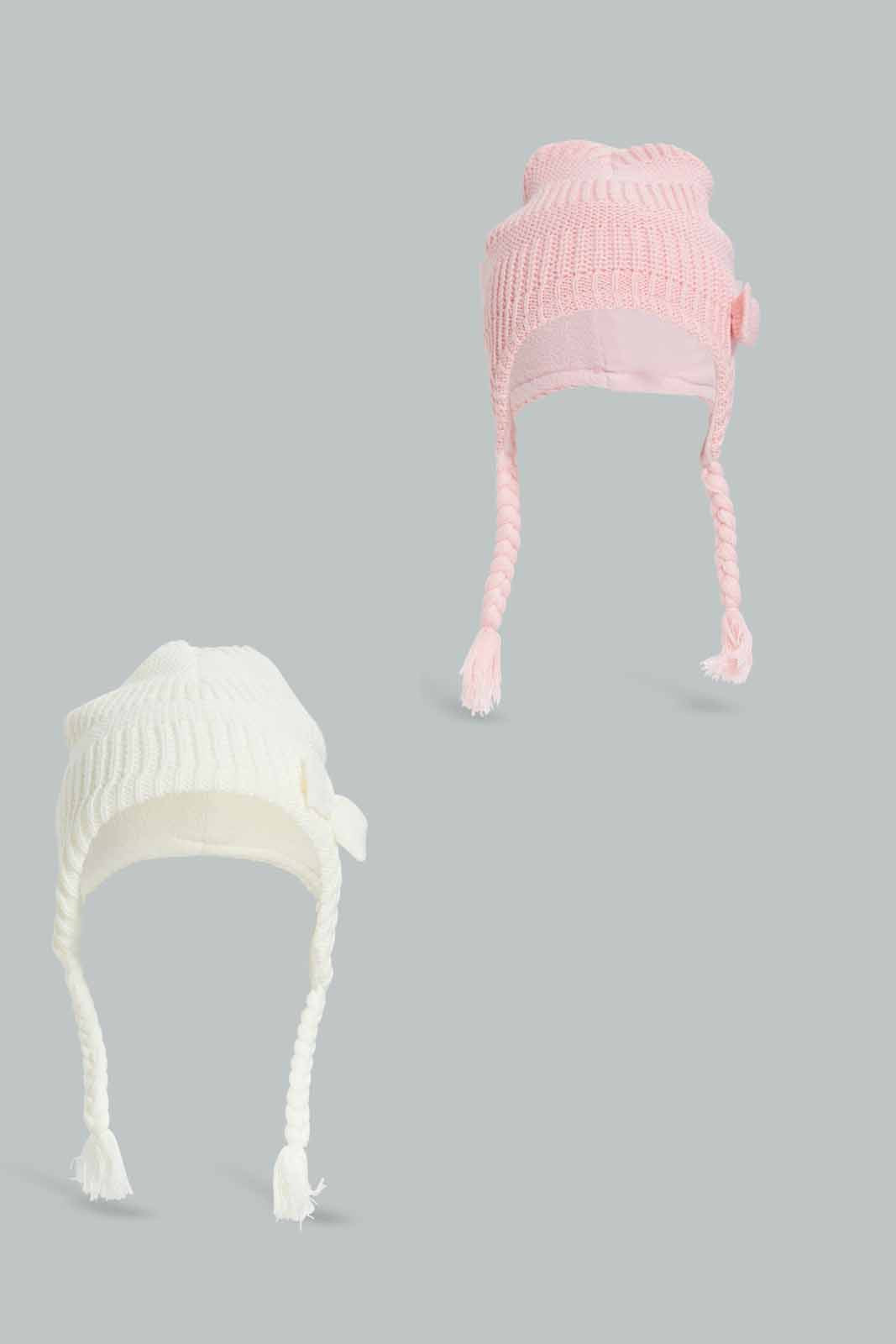 Redtag-Pink-And-White-Knitted-Cap-Set-Of-2-Category:Knitted-Accessories,-Colour:Assorted,-Filter:Girls-Accessories,-GIR-Knitted-Accessories,-New-In,-New-In-GIR-ACC,-Non-Sale,-Section:Girls-(0-to-14Yrs),-W22B-Girls-