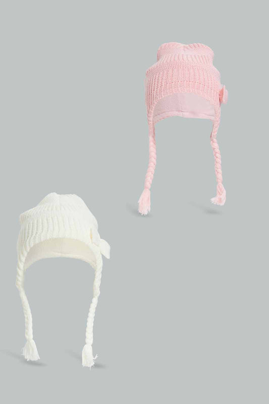 Redtag-Pink-And-White-Knitted-Cap-Set-Of-2-Category:Knitted-Accessories,-Colour:Assorted,-Filter:Girls-Accessories,-GIR-Knitted-Accessories,-New-In,-New-In-GIR-ACC,-Non-Sale,-Section:Girls-(0-to-14Yrs),-W22B-Girls-