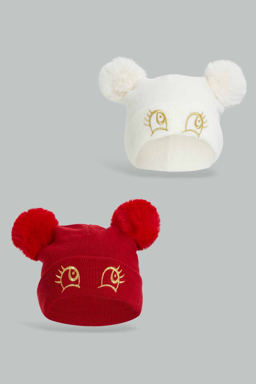 Redtag-White-And-Red-Knitted-Cap-Set-Of-2-Category:Knitted-Accessories,-Colour:Assorted,-Filter:Girls-Accessories,-GIR-Knitted-Accessories,-New-In,-New-In-GIR-ACC,-Non-Sale,-Section:Girls-(0-to-14Yrs),-W22B-Girls-