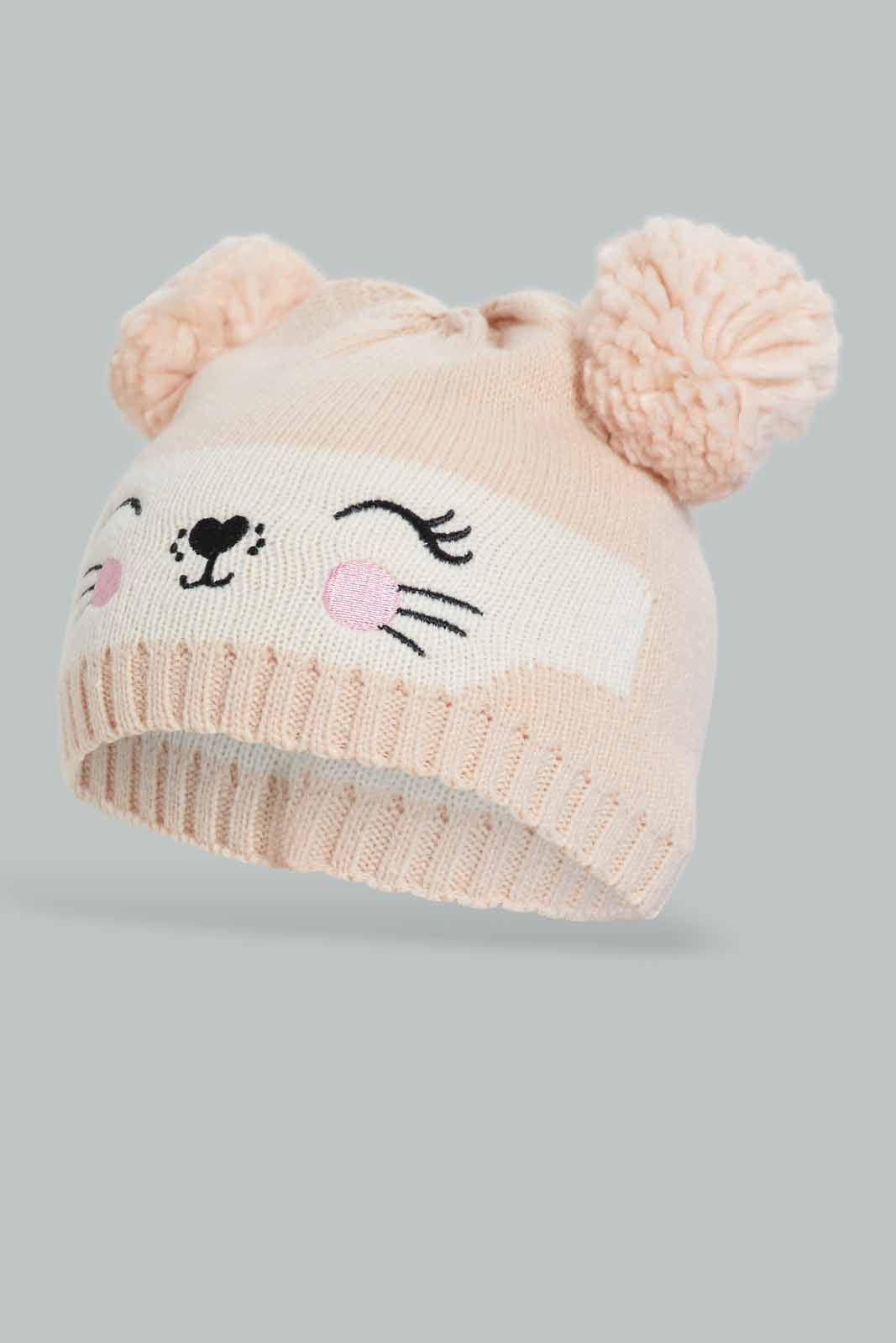 Redtag-Pink-And-Grey-Knitted-Cap-Set-Of-2-Category:Knitted-Accessories,-Colour:Assorted,-Filter:Girls-Accessories,-GIR-Knitted-Accessories,-New-In,-New-In-GIR-ACC,-Non-Sale,-Section:Girls-(0-to-14Yrs),-W22B-Girls-