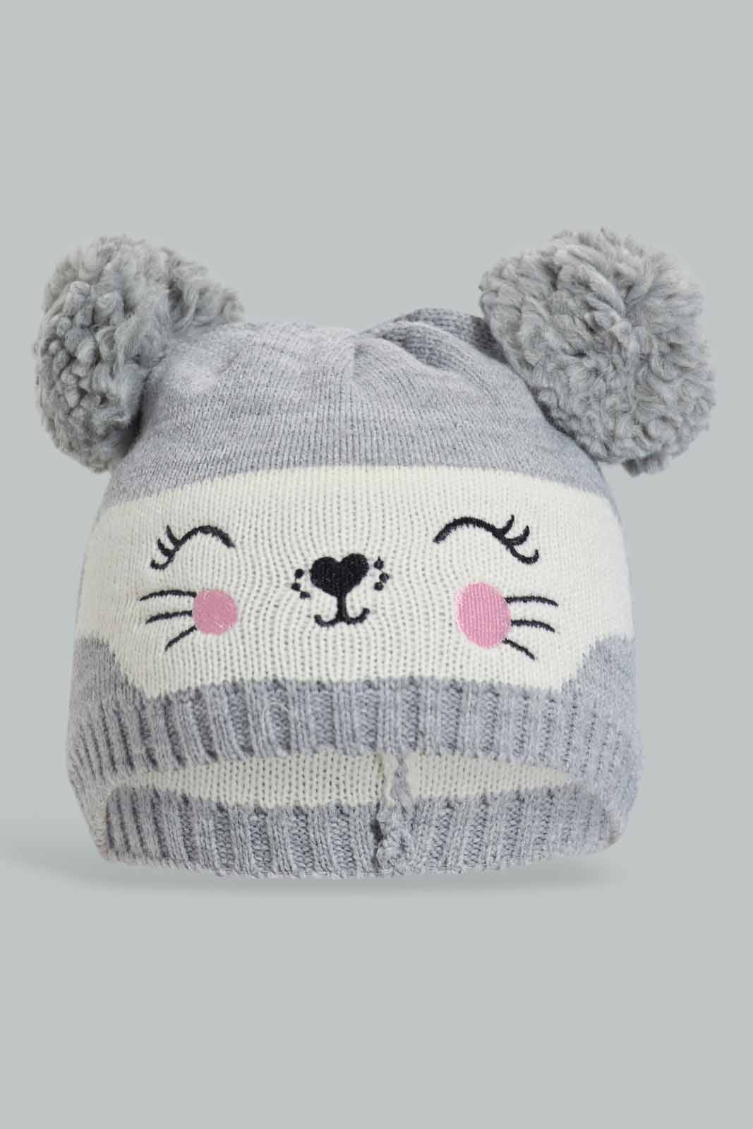 Redtag-Pink-And-Grey-Knitted-Cap-Set-Of-2-Category:Knitted-Accessories,-Colour:Assorted,-Filter:Girls-Accessories,-GIR-Knitted-Accessories,-New-In,-New-In-GIR-ACC,-Non-Sale,-Section:Girls-(0-to-14Yrs),-W22B-Girls-