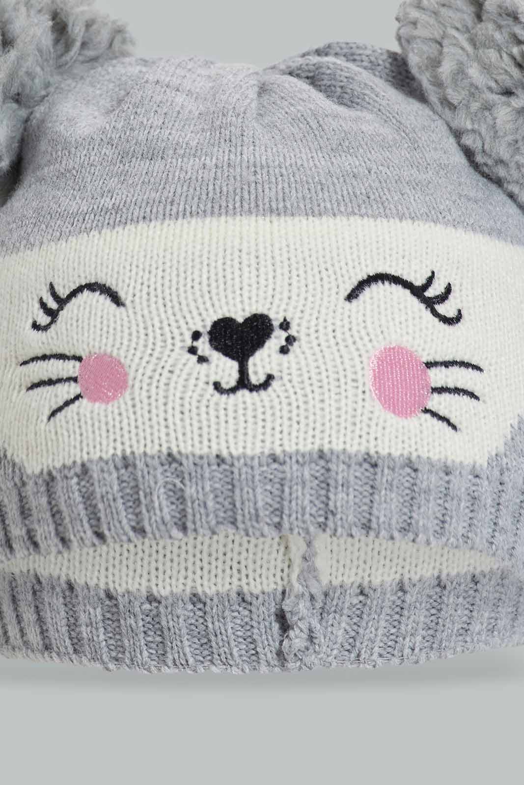 Redtag-Pink-And-Grey-Knitted-Cap-Set-Of-2-Category:Knitted-Accessories,-Colour:Assorted,-Filter:Girls-Accessories,-GIR-Knitted-Accessories,-New-In,-New-In-GIR-ACC,-Non-Sale,-Section:Girls-(0-to-14Yrs),-W22B-Girls-