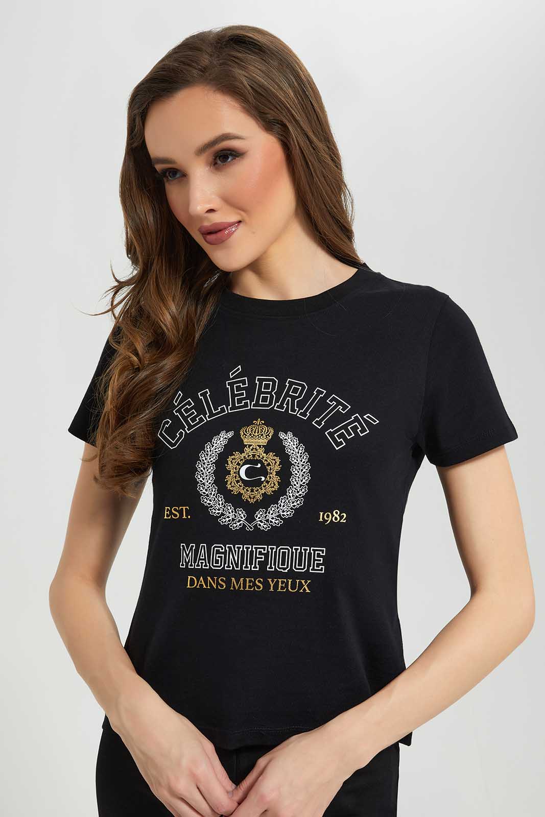 Redtag-Black-Tshirts-Category:T-Shirts,-Colour:Black,-Deals:New-In,-Filter:Women's-Clothing,-LDC,-LDC-T-Shirts,-New-In-LDC-APL,-Non-Sale,-Section:Women,-TBL,-W22B-Women's-