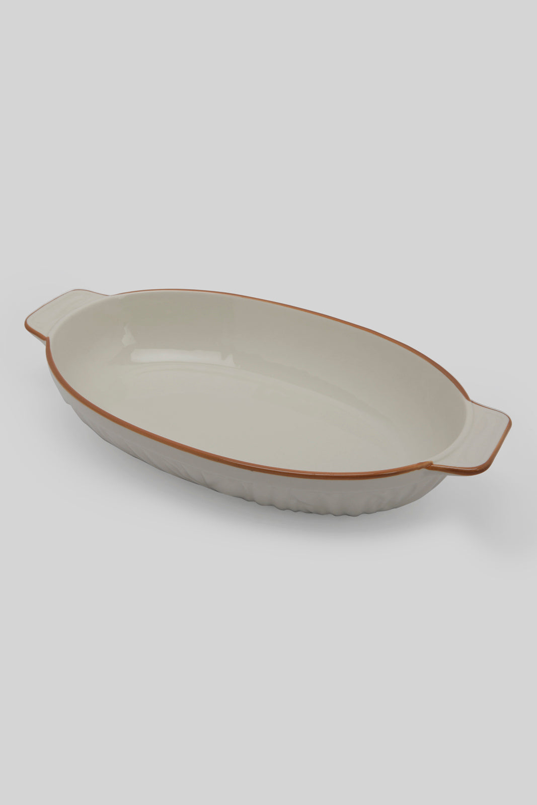 Redtag-White-Porcelain-Embossed-Oval-Dish-With-Copper-Border-Category:Servewares,-Colour:White,-Deals:New-In,-Filter:Home-Dining,-HMW-DIN-Serveware,-New-In-HMW-DIN,-Non-Sale,-Section:Homewares,-W22B-Home-Dining-