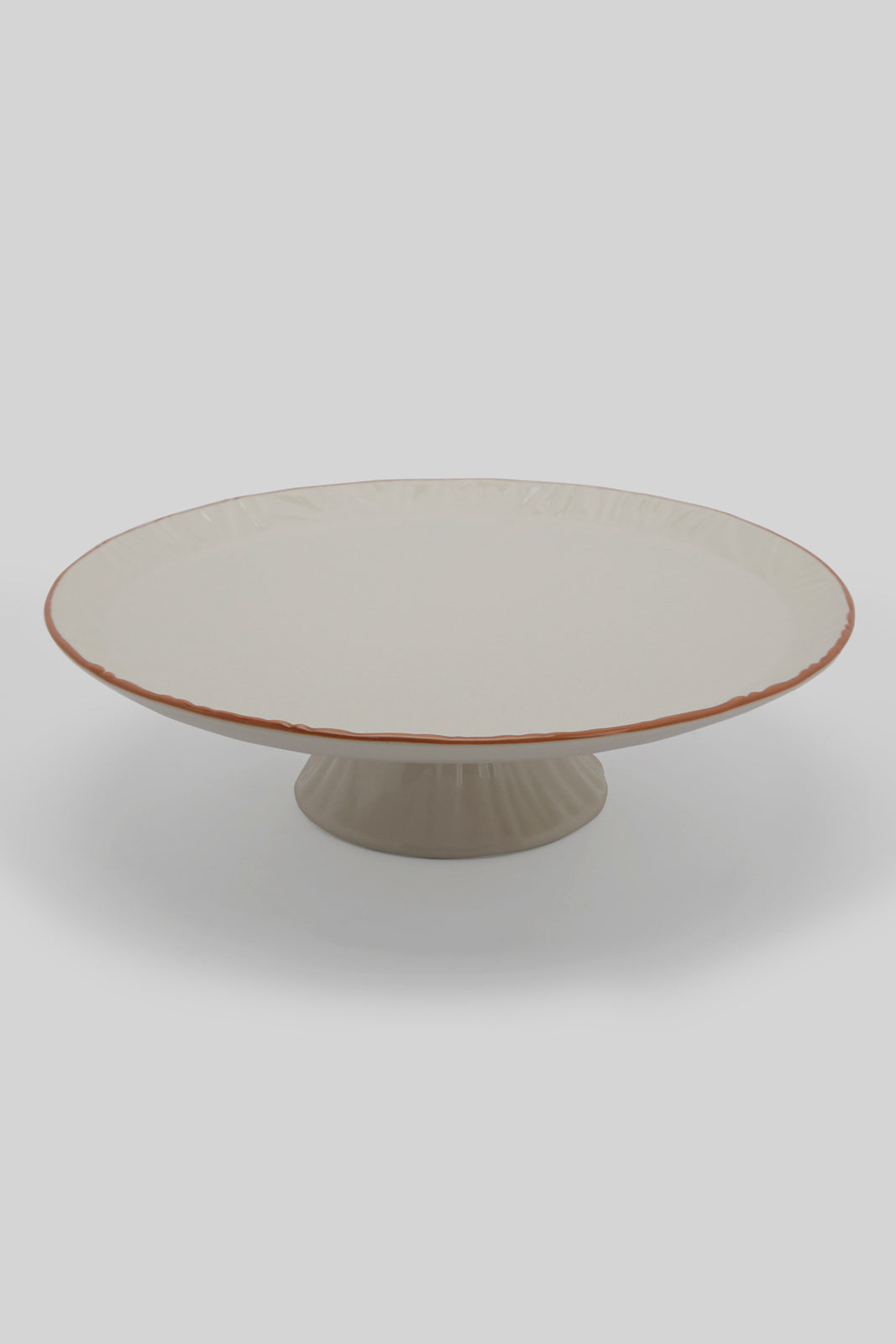 Redtag-White-Porcelain-Embossed-Cake-Plate-With-Copper-Border-Category:Servewares,-Colour:White,-Deals:New-In,-Filter:Home-Dining,-HMW-DIN-Serveware,-New-In-HMW-DIN,-Non-Sale,-Section:Homewares,-W22B-Home-Dining-