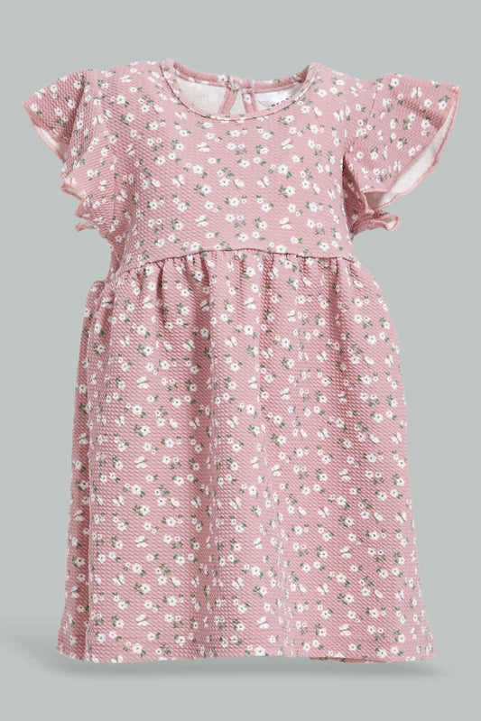 Redtag-Pink-Floral-AOP-Dress-Category:Dresses,-Colour:Apricot,-Deals:New-In,-Dept:Girls,-Filter:Infant-Girls-(3-to-24-Mths),-ING-Dresses,-New-In-ING-APL,-Non-Sale,-Section:Girls-(0-to-14Yrs),-W22A-Infant-Girls-3 to 24 Months