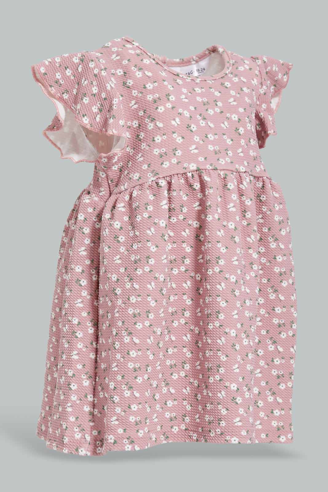 Redtag-Pink-Floral-AOP-Dress-Category:Dresses,-Colour:Apricot,-Deals:New-In,-Dept:Girls,-Filter:Infant-Girls-(3-to-24-Mths),-ING-Dresses,-New-In-ING-APL,-Non-Sale,-Section:Girls-(0-to-14Yrs),-W22A-Infant-Girls-3 to 24 Months