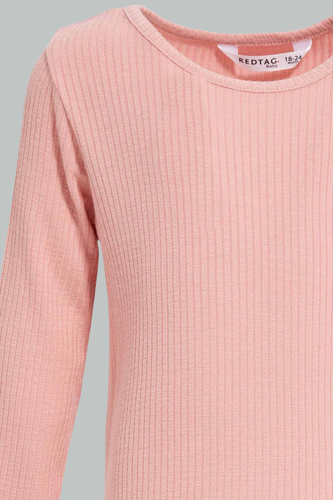 Redtag-Pink-Solid-Rib-Dress-Category:Dresses,-Colour:Apricot,-Deals:New-In,-Filter:Infant-Girls-(3-to-24-Mths),-ING-Dresses,-New-In-ING-APL,-Non-Sale,-Section:Girls-(0-to-14Yrs),-W22A-Infant-Girls-3 to 24 Months