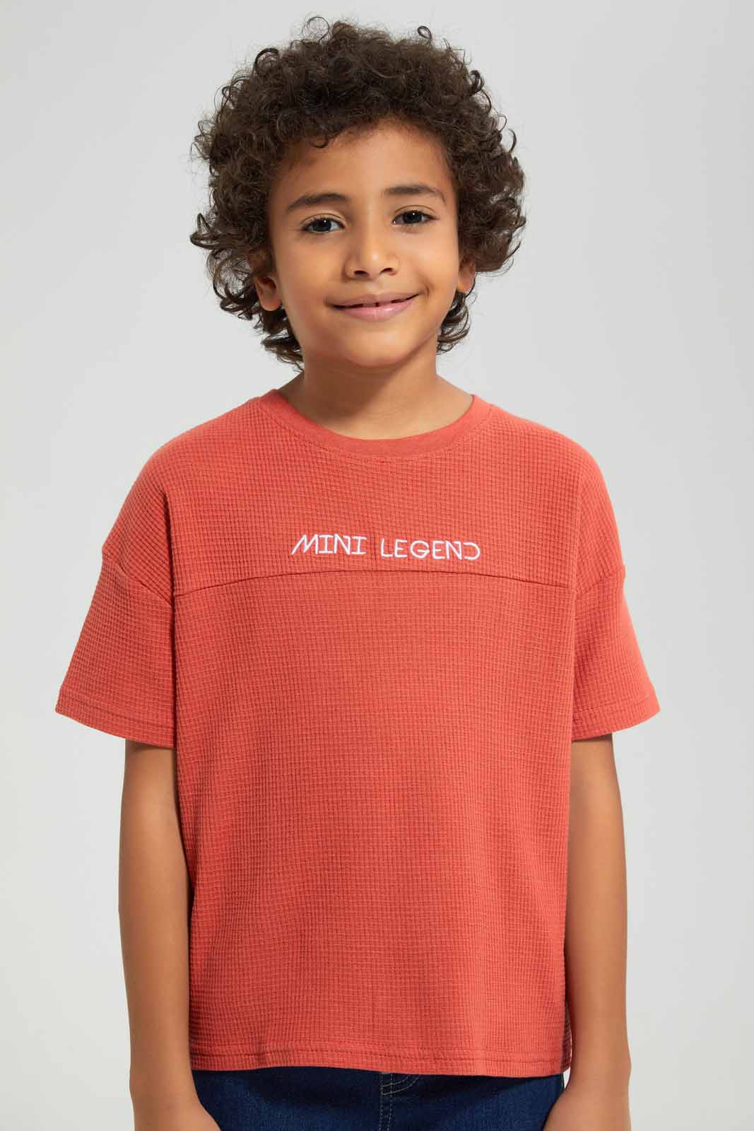 Redtag-Burgandy-Short-Sleeve-Waffle-Oversize-T-Shirt-BOY-T-Shirts,-Category:T-Shirts,-Colour:Burgundy,-Deals:New-In,-Filter:Boys-(2-to-8-Yrs),-New-In-BOY-APL,-Non-Sale,-Section:Boys-(0-to-14Yrs),-TBL,-W22A-Boys-2 to 8 Years