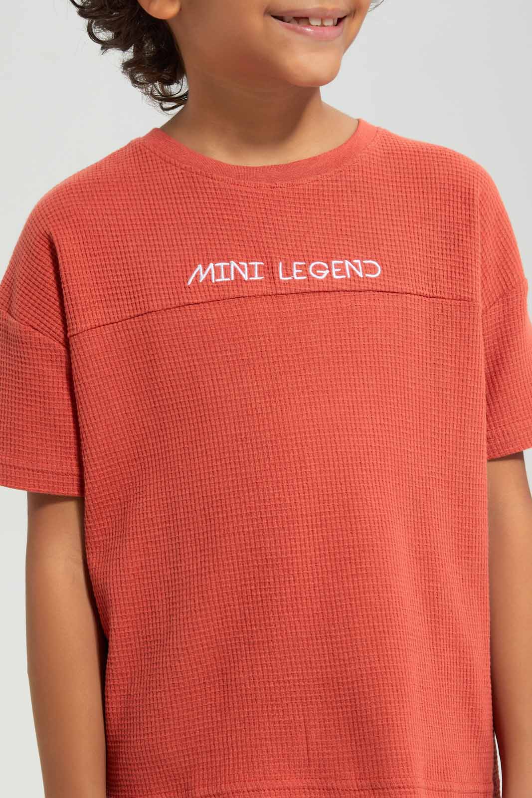 Redtag-Burgandy-Short-Sleeve-Waffle-Oversize-T-Shirt-BOY-T-Shirts,-Category:T-Shirts,-Colour:Burgundy,-Deals:New-In,-Filter:Boys-(2-to-8-Yrs),-New-In-BOY-APL,-Non-Sale,-Section:Boys-(0-to-14Yrs),-TBL,-W22A-Boys-2 to 8 Years
