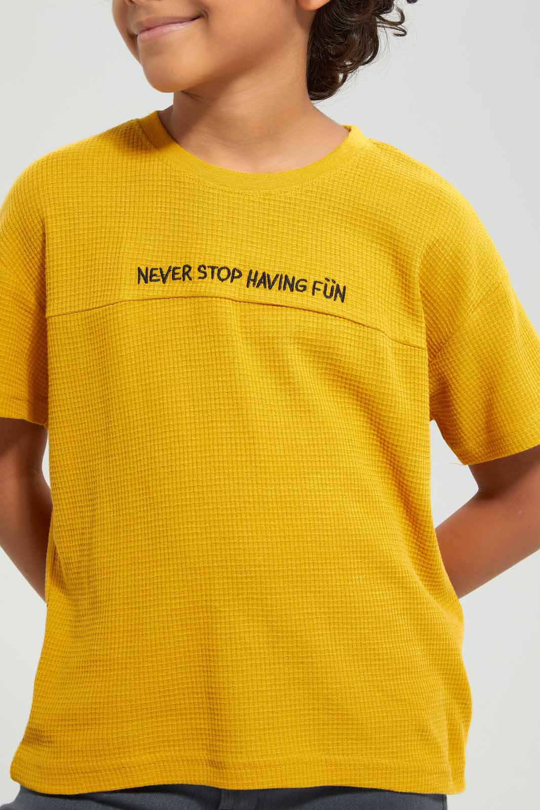 Redtag-Brown-Short-Sleeve-Waffle-Oversize-T-Shirt-BOY-T-Shirts,-Category:T-Shirts,-Colour:Brown,-Deals:New-In,-Filter:Boys-(2-to-8-Yrs),-New-In-BOY-APL,-Non-Sale,-Section:Boys-(0-to-14Yrs),-TBL,-W22A-Boys-2 to 8 Years