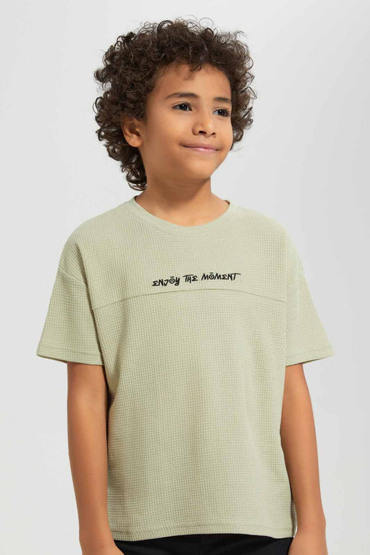 Redtag-Green-Short-Sleeve-Waffle-Oversize-T-Shirt-BOY-T-Shirts,-Category:T-Shirts,-Colour:Green,-Deals:New-In,-Filter:Boys-(2-to-8-Yrs),-New-In-BOY-APL,-Non-Sale,-Section:Boys-(0-to-14Yrs),-TBL,-W22A-Boys-2 to 8 Years