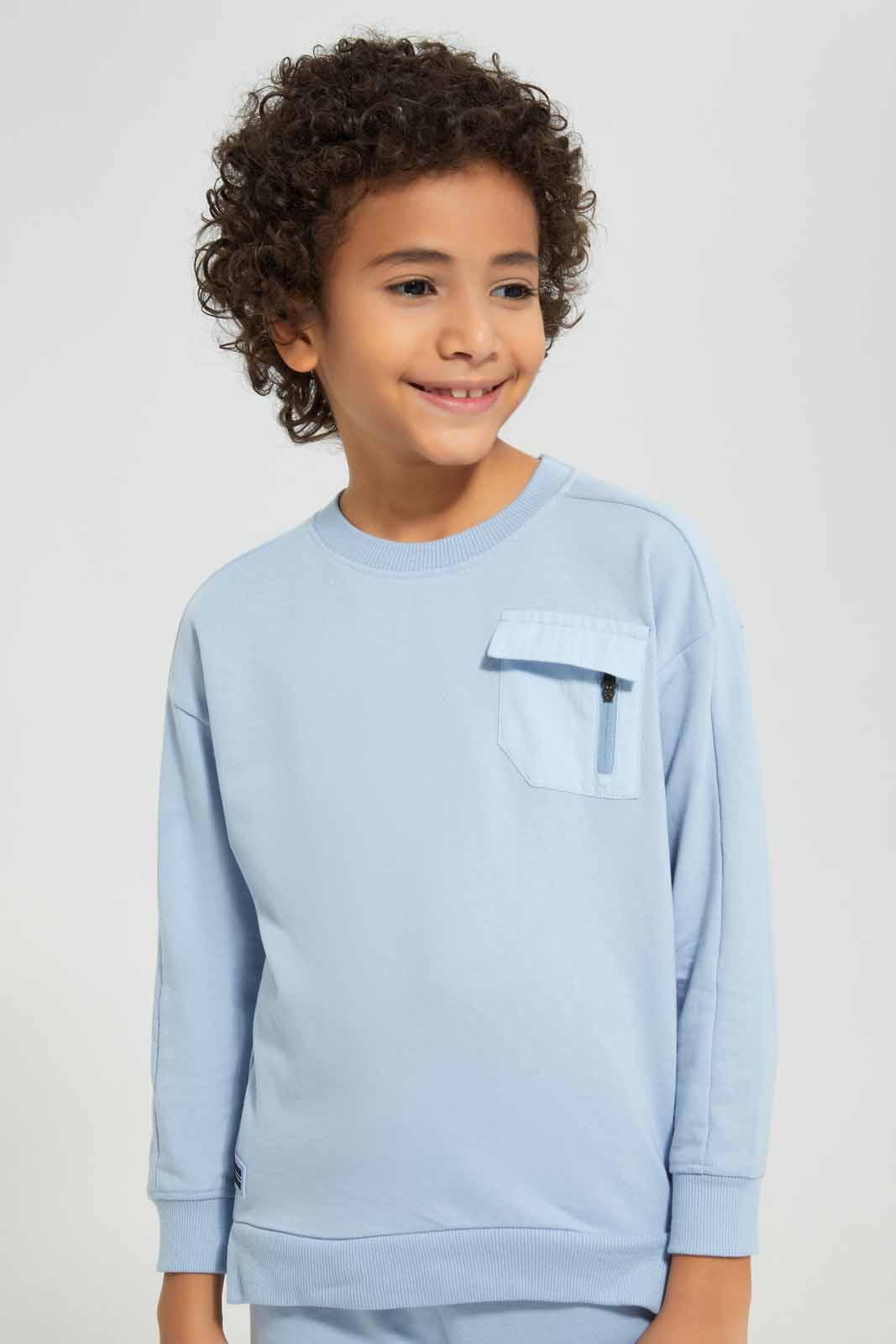 Redtag-Blue-Paneled-Pocket-Oversized-Sweatshirt-BOY-Sweatshirts,-Category:Sweatshirts,-Colour:Blue,-Deals:New-In,-Filter:Boys-(2-to-8-Yrs),-New-In-BOY-APL,-Non-Sale,-Section:Boys-(0-to-14Yrs),-W22A-Boys-2 to 8 Years