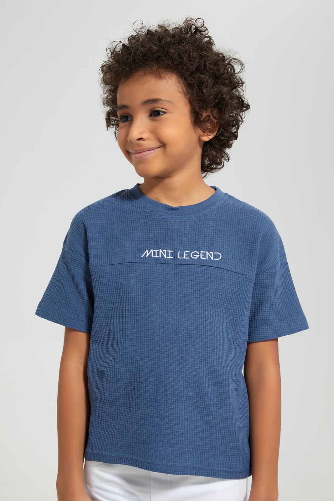 Redtag-Navy-Short-Sleeve-Waffle-Oversize-T-Shirt-BOY-T-Shirts,-Category:T-Shirts,-Colour:Navy,-Deals:4-For-90,-Deals:New-In,-Filter:Boys-(2-to-8-Yrs),-New-In-BOY-APL,-Section:Boys-(0-to-14Yrs),-TBL,-W22A-Boys-2 to 8 Years