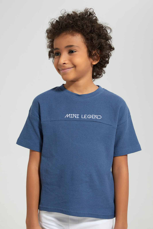 Redtag-Navy-Short-Sleeve-Waffle-Oversize-T-Shirt-BOY-T-Shirts,-Category:T-Shirts,-Colour:Navy,-Deals:4-For-90,-Deals:New-In,-Filter:Boys-(2-to-8-Yrs),-New-In-BOY-APL,-Section:Boys-(0-to-14Yrs),-TBL,-W22A-Boys-2 to 8 Years