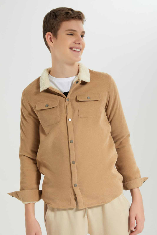 Redtag-Sand-Corduroy-EHW-Casual-Jacket-With-Sherpa-Lining-Collar-BSR-Jackets,-Category:Jackets,-Colour:Sand,-Deals:New-In,-EHW,-Filter:Senior-Boys-(8-to-14-Yrs),-New-In-BSR-APL,-Non-Sale,-Section:Boys-(0-to-14Yrs),-W22B-Senior-Boys-9 to 14 Years