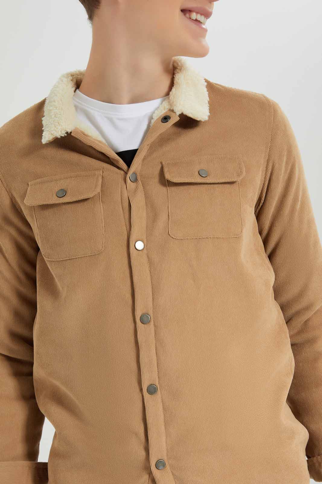 Redtag-Sand-Corduroy-EHW-Casual-Jacket-With-Sherpa-Lining-Collar-BSR-Jackets,-Category:Jackets,-Colour:Sand,-Deals:New-In,-EHW,-Filter:Senior-Boys-(8-to-14-Yrs),-New-In-BSR-APL,-Non-Sale,-Section:Boys-(0-to-14Yrs),-W22B-Senior-Boys-9 to 14 Years