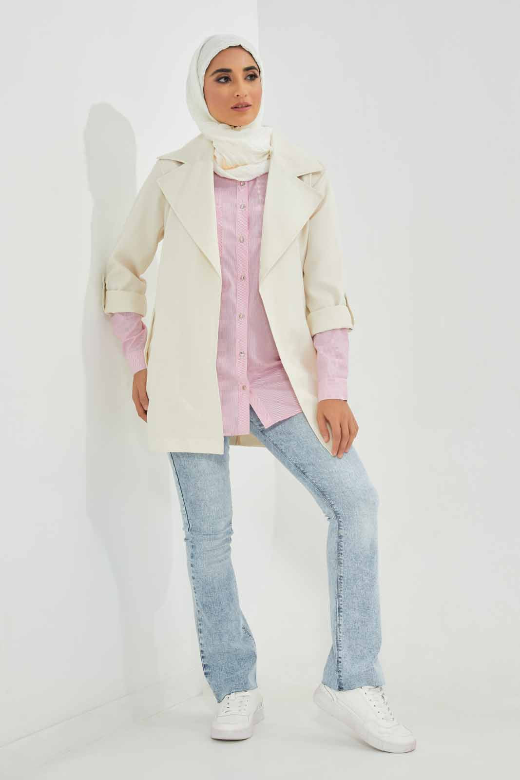 Redtag-Cream-Lapel-Collared-Belted-Jacket-Category:Jackets,-Colour:Cream,-Deals:New-In,-Filter:Women's-Clothing,-LMC,-New-In-Women-APL,-Non-Sale,-Section:Women,-W22A,-Women-Jackets--