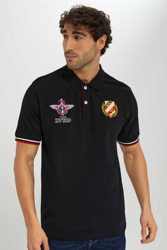 Redtag-Black-Embroidered-Polo-Shirt-Category:Polo-T-Shirts,-Colour:Black,-Deals:New-In,-Filter:Men's-Clothing,-Men-Polo-T-Shirts,-New-In-Men-APL,-Non-Sale,-Section:Men,-TBL,-W22B-Men's-