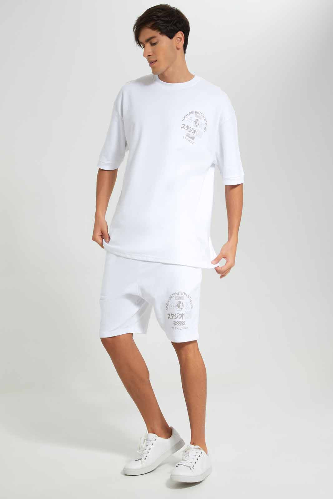 Men White Slogan Lounge Short