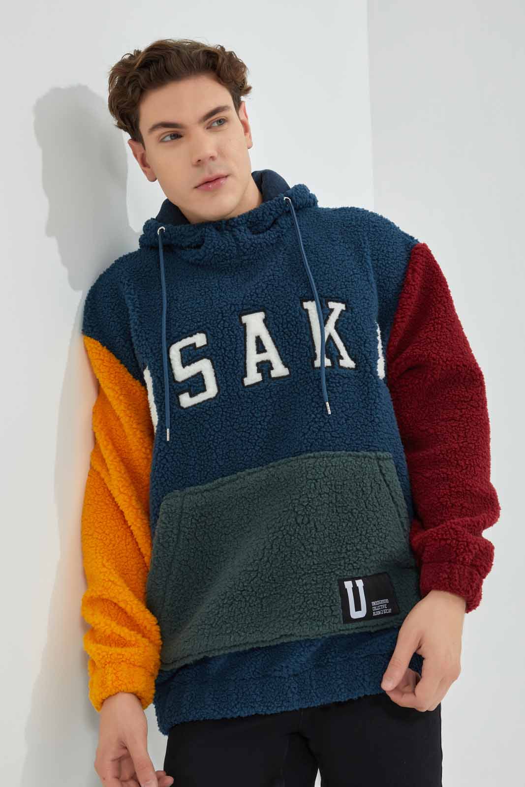 Men Muticolor Hooded Sweatshirt