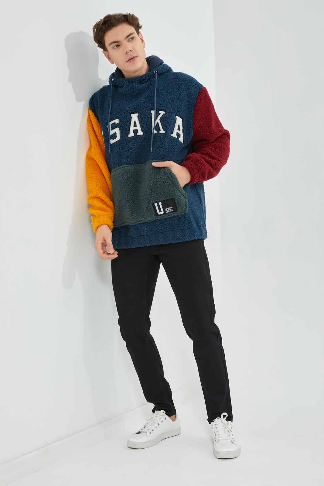 Men Muticolor Hooded Sweatshirt