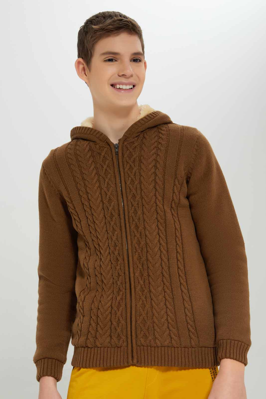Redtag-Brown-EHW-Cable-Knit-Cardigan-BSR-Cardigans,-Category:Cardigans,-Colour:Brown,-Deals:New-In,-EHW,-Filter:Senior-Boys-(8-to-14-Yrs),-New-In-BSR-APL,-Non-Sale,-Section:Boys-(0-to-14Yrs),-W22B-Senior-Boys-9 to 14 Years